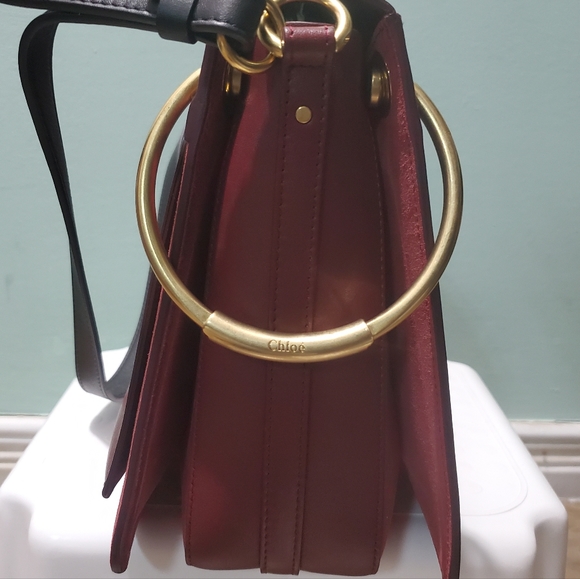 NWT CHLOÉ Medium Roy Red Plum Purple Suede Leather Black Strap Shoulder Bag - Picture 7 of 16